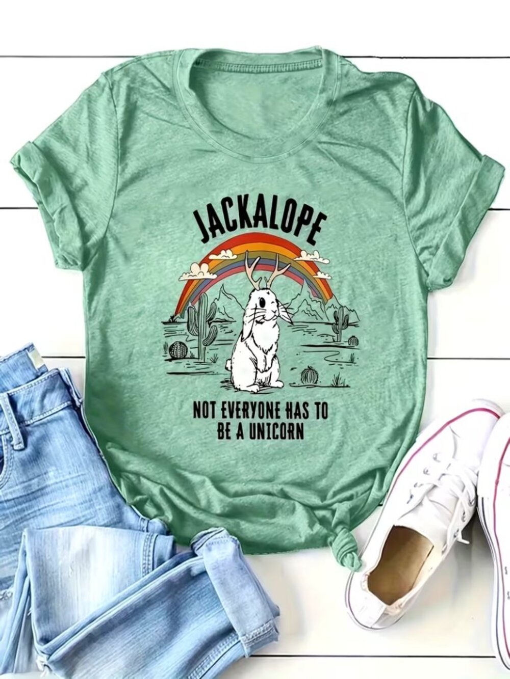 Heather Green Jackalope βNot Everyone Has to Be a Unicornβ Graphic Crew Neck TβS